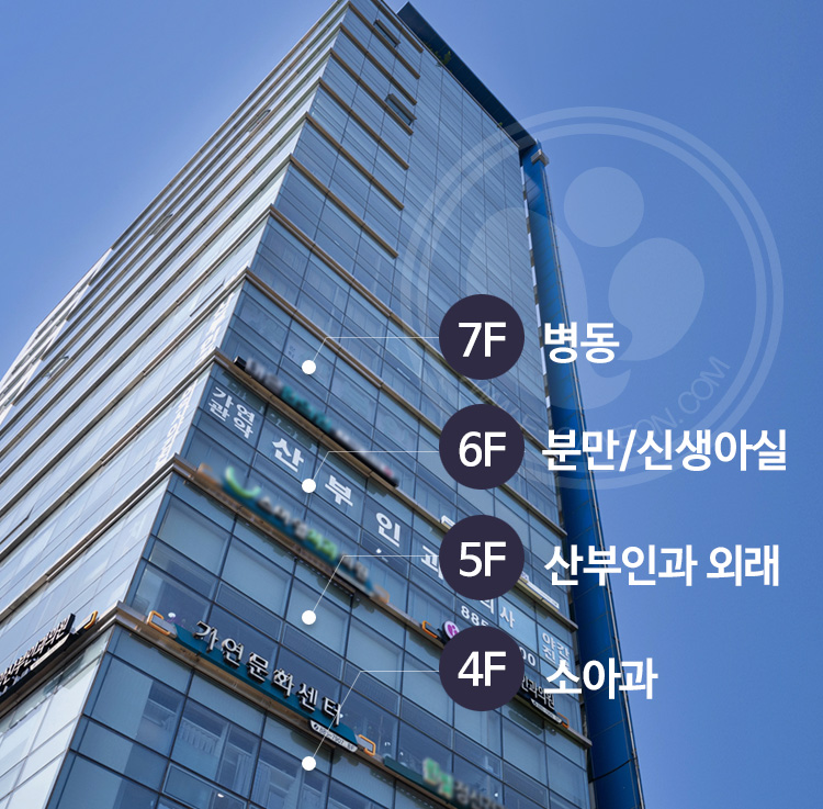 7F 병동, 6F 분만/신생아, 5F 산부인과 외래, 4F 소아과